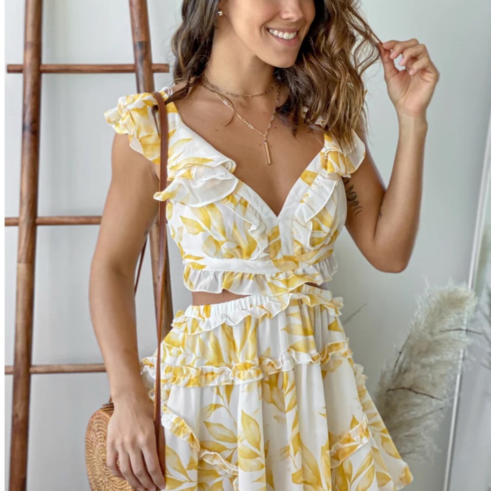 Luxxel Yellow Floral Mini Dress